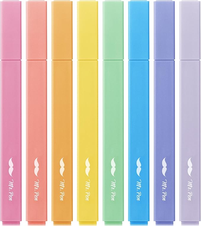 Mr. Pen Aesthetic Highlighters, 8 pcs, Chisel Tip, Assorted Colors, No Bleed Bible Highlighters