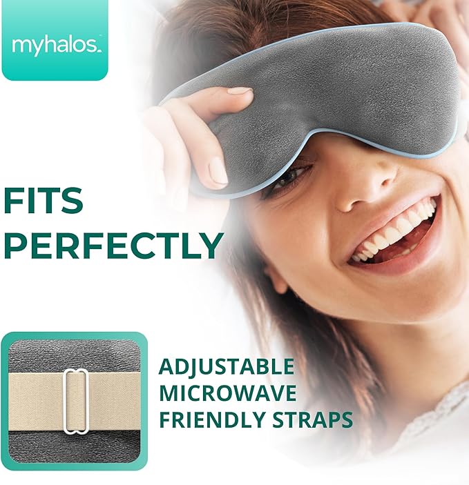MyHalos® Heated Eye Mask for Dry Eyes - Steam Warm Compress for Eyes - Remove Styes, Chalazion Therapy Warming and Heating Pad Hot Compress - Moist Heat Mask for Blepharitis & MGD - FSA|HSA Eligible