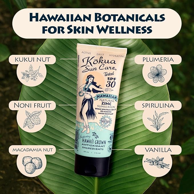 Kokua Sun Care Hawaiian Reef Safe SPF 30 | Zinc Oxide | Tinted Mineral for Face & Body | Sun Protection | Water Resistant | Chemical Free | Natural Ingredients