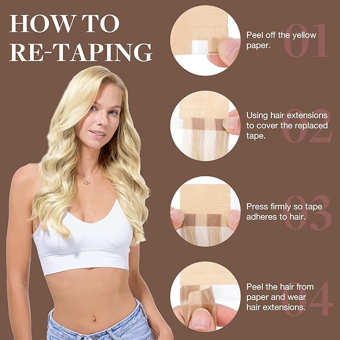 GOO GOO Tape in Hair Extensions Human Hair, 18ET90A Natural Blonde Balayage, 14inch 25g 10pcs, Skin Weft Seamless Invisible, Silky Straight with Thick Ends, Remy Human Hair