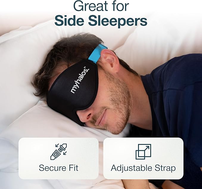 MyHalos® Sleep Mask – 3D Blackout Eye Mask for Women & Men, Side Sleepers, Zero Pressure Memory Foam Eyelash Friendly, Breathable,Award-Winning Sleep Aid for Travel (Black, 1 Count (Pack of 2))