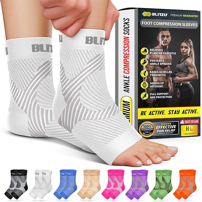 Compression Socks for Plantar Fasciitis, Achilles Tendonitis, Arthritis Relief, Ankle Brace Compression Sleeve with Foot Arch Support, Ankle Wrap for Women, Men, Swelling & Heel Pain White L-XL