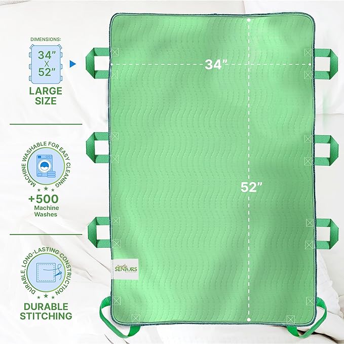 Absorbent Positioning Bed Pads for Elderly with 8 Handles 34"x52"- Washable Waterproof Incontinence Draw Sheets - Reusable Bed Mobility Under Pads for Seniors Disabled & Bedridden Patients-Fast-Drying