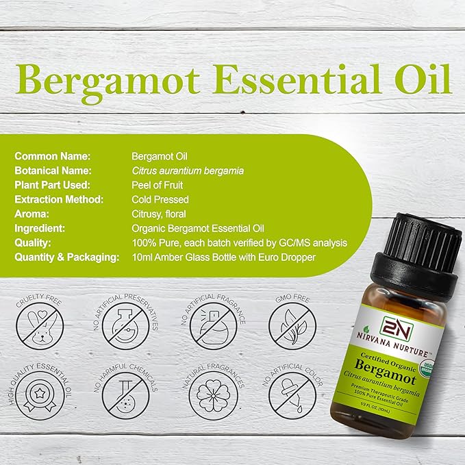 Bergamot Essential Oil USDA Certified Organic, 100% Pure Natural Premium Grade, Undiluted
