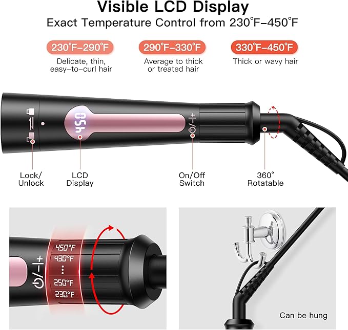 Curling Iron, Curling Wand Set, Instant Heat Up Hair Curler with Interchangeable Tourmaline Ceramic Barrels 0.35" to 1.25"