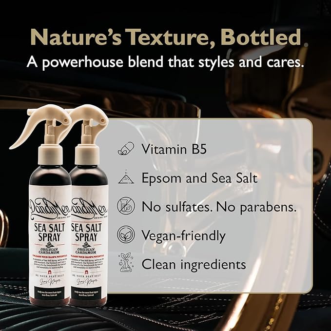 Sea Salt Spray – Lightweight Texture, Volume, and Flexible Hold with Epsom Salt & Pro-Vitamin B5 (2-pack, Obsidian Cardamom)