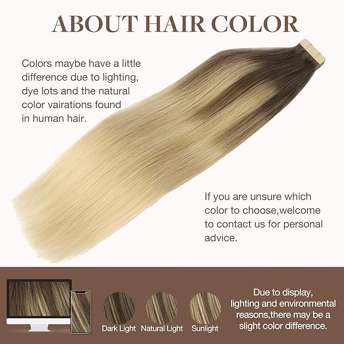 GOO GOO Tape in Hair Extensions Human Hair, 4/18 Balayage Chocolate Brown Highlighted Dirty Blonde, 24inch 100g 40pcs, Skin Weft Seamless Invisible, Silky Straight with Thick Ends, Remy Human Hair