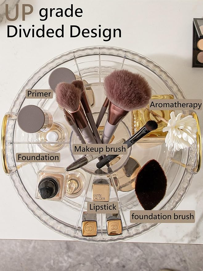 360 Rotating Makeup Organizer,2 Tier Large Capacity Make Up Organizers and Storage,Skincare Perfume Vanity Organizers,Bathroom Cosmetics Storage Organizer Countertop(Clear)