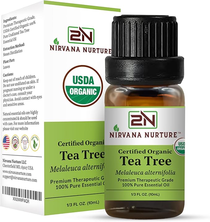 Tea Tree Essential Oil USDA Certified Organic, 100% Pure Natural Premium Grade, Undiluted- Aromatherapy Diffuser for Calm and Relaxation, Skin Care, Hair Care