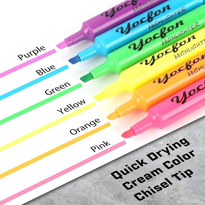Yocfon Highlighters 90 Pack, Chisel Tip, Tank Style Highlighters Assorted Fluorescent Colors, 6 Bright Colors Highlighter Markers for Coloring, Highlighting as School Supplies