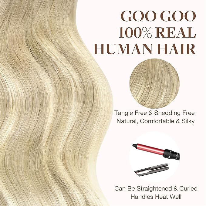 GOO GOO Tape in Hair Extensions Human Hair, 18ET90A Natural Blonde Balayage, 14inch 25g 10pcs, Skin Weft Seamless Invisible, Silky Straight with Thick Ends, Remy Human Hair