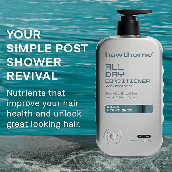 Hawthorne All Day Men's Conditioner. Sulfate Free, Paraben Free Conditioner With Argan Oil & Coconut Oil. For Stronger, Healthier Hair. Night Swim Cologne Scent. 16 fl. oz. 2-Pack.