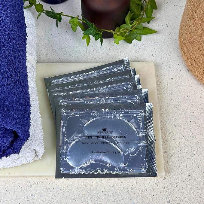 REVITALE Pure Vegan Under Eye Patches, Helps Reduce Puffy Eyes & Dark Circles, Revitalise Dull Eye Masks - Nourishes, Renews, Soothes (Packets - 10 Pair)