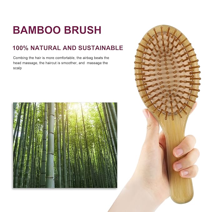 MRD Hair brush, Natural Bamboo Paddle Detangling Hairbrush, Massage Scalp Thick/Thin/Curly/Dry Hair For Women & Men