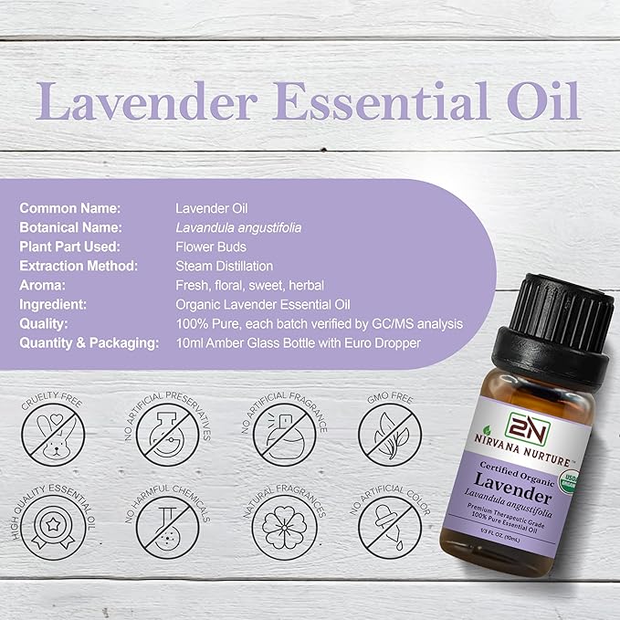 Lavender Essential Oil USDA Certified Organic, 100% Pure Natural Premium Grade, Undiluted- Aromatherapy Diffuser for Calm and Relaxation, Skin Care, Hair Care