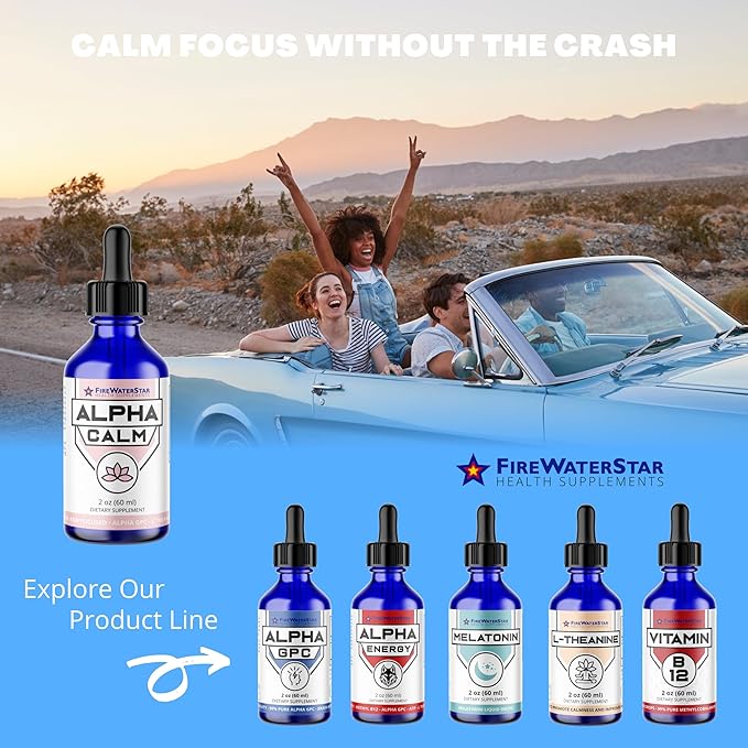 FWS Alpha Calm Liquid Drops - L Theanine, Alpha GPC - Cool Calm Vibes with no Jitters - Supports Calm Mood, Focus, Memory, Stress Relief, Productivity - Organic, non-GMO - 30 Servings