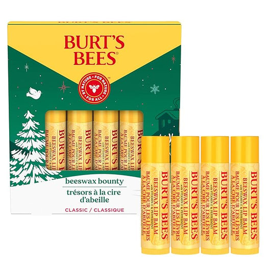 Burt’s Bees Christmas Gifts, 4 Lip Balm Stocking Stuffers Products, Beeswax Bounty Classic Set - Original Beeswax Moisturizing Lip Balm (Pack of 4)