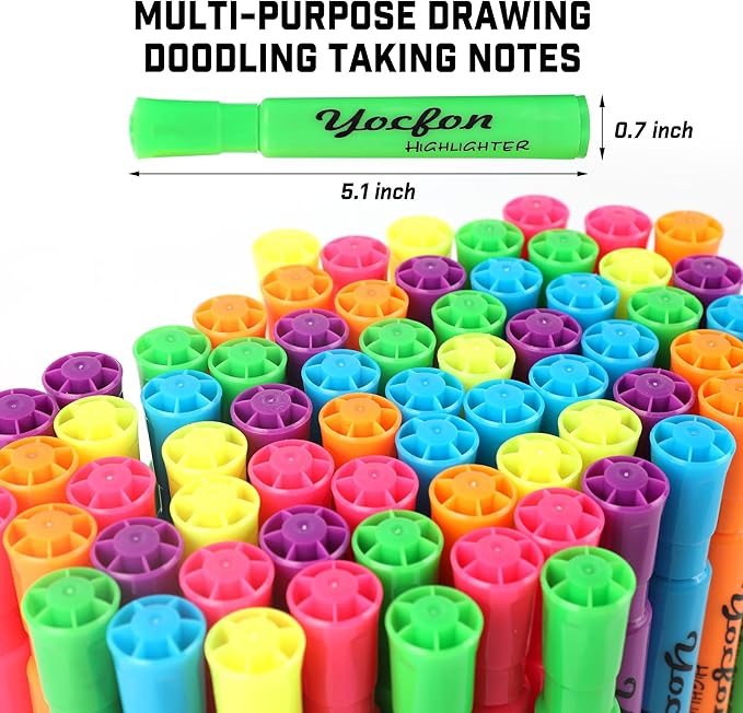 Yocfon Highlighters 90 Pack, Chisel Tip, Tank Style Highlighters Assorted Fluorescent Colors, 6 Bright Colors Highlighter Markers for Coloring, Highlighting as School Supplies
