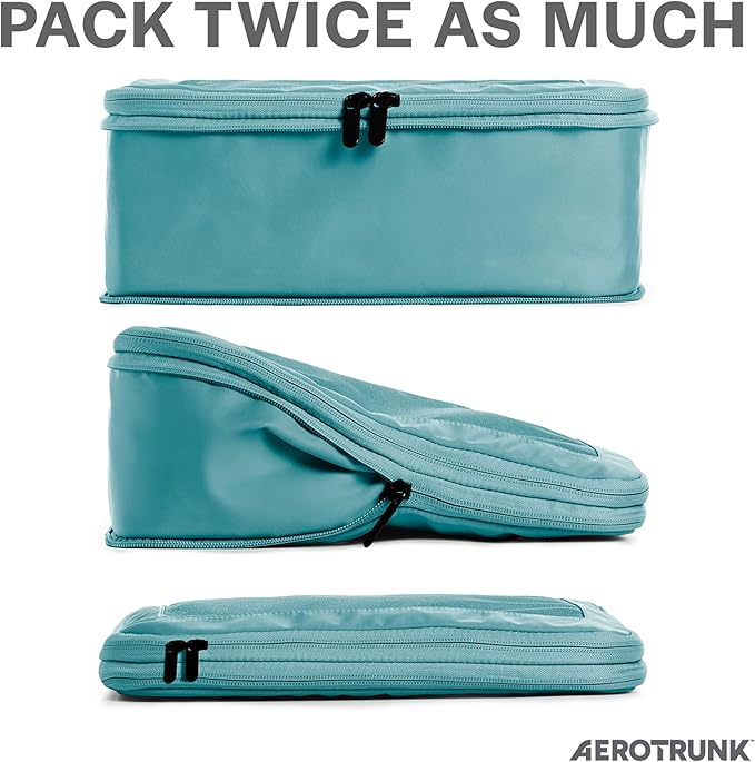 Aerotrunk Compression Packing Cubes for Travel - Luggage Organizer Bags - Double Zipper Packing Cubes for Suitcases (2-Pack, Teal)