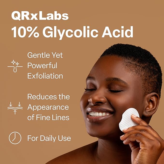 QRxLabs Glycolic Acid Pads - Radiance Pads with AHA for Face & Body - Exfoliates Skin Surface - Helps Tone & Brighten Skin, One-Step Makeup Prep - Acne Treatment Clearing - Daily Pads - 50ct