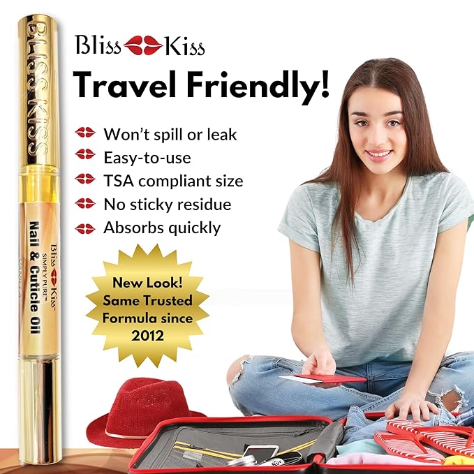 Bliss Kiss | 4 Vanilla Fragrance Nail Oil Cuticle Pens w/Vitamin E & Jojoba⏤Nail Strengthener Nail Growth Serum for Brittle Peeling Breaking Thin Nails
