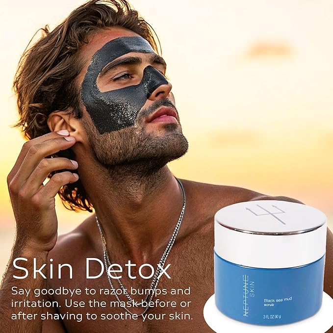 Neptune Black Sea Mud Scrub 3 Fl Oz | Deep Cleansing & Exfoliating Face Scrubber for Acne, Razor Bumps & Redness | Hydrates & Soothes Skin with 100% Natural, EWG Verified Ingredients