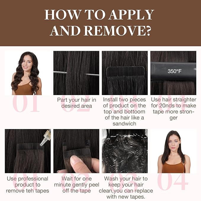 GOO GOO Tape in Hair Extensions Human Hair, 1B Natural black, 12inch 80g 40pcs, Skin Weft Seamless Invisible, Silky Straight with Thick Ends, Remy Human Hair