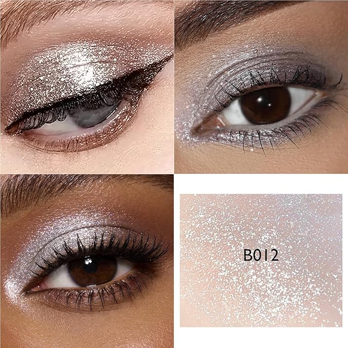 Silver Glitter Eyeshadow Palette, Single Shimmer Eye Shadow Palette Makeup Compact Pressed Powder Lightweight Blendable Highly Pigmented Sparkle Eye Brightener Highlighter for Women