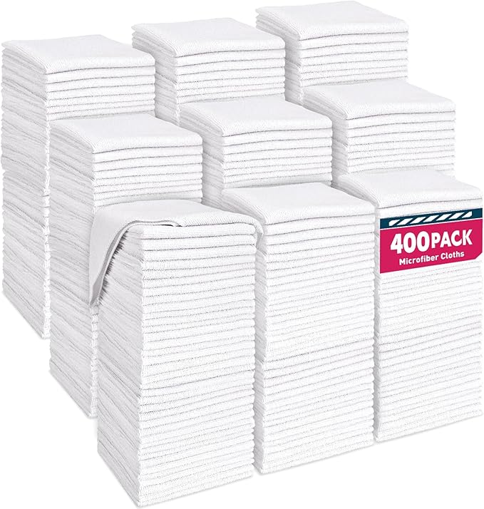 White Microfiber Cleaning Cloths Bulk-400 Pack, Microfiber Towels Bulk, Towels for Cars, Cleaning Rags White (12x12 inches)