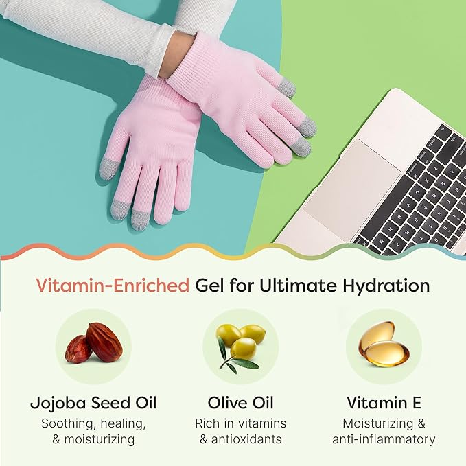 ZenToes Moisturizing Gloves for Dry Hands, Gel Infused with Jojoba Seed Oil, Olive Oil and Vitamin E, Overnight Hand Moisturizer (OSFM, Cotton Pink)