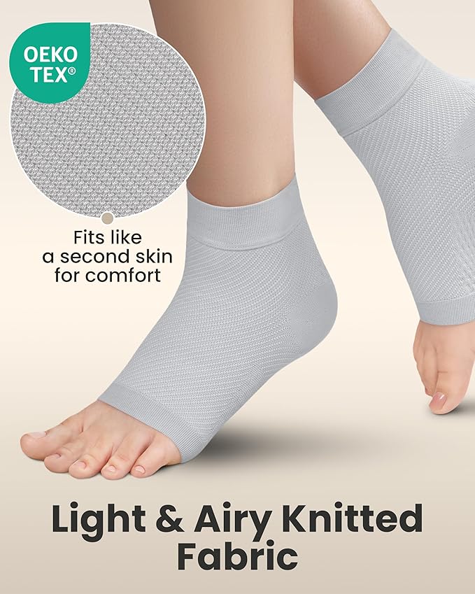 KEMFORD Ankle Compression Sleeve - 1-Pair, Plantar Fasciitis Braces - Open Toe Compression Socks for Swelling, Sprain, Neuropathy, Foot Arch Support for Men and Women - 20-30mmhg, XL, Grey
