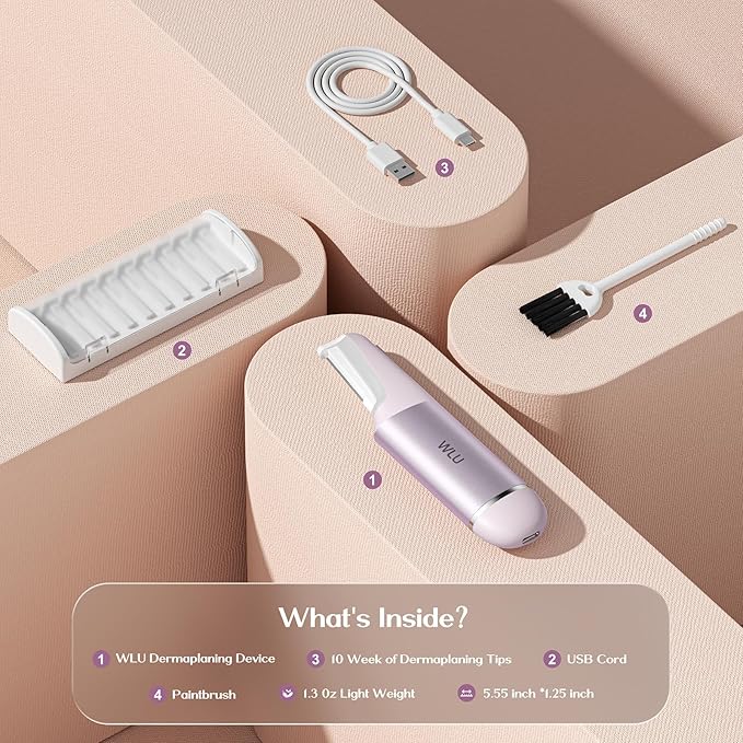 WLU Dermaplane Razor for Women Face with 10 Replaceable Blades, Dermaplaning Tool for Face to Remove Facial Hair & Peach Fuzz, Sonic Dermaplaning Tool for Women, Dermaplane Razor(Purple)