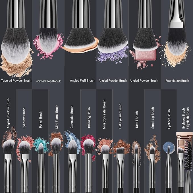 Makeup Brushes, 18 pcs Pro Deluxe Make up Brush Set with Travel Case, Premium Powder Foundation Blending Concealer Blush Eyeshadow Face and Eye Make up Brushes kit with labels for Beginner(Black)