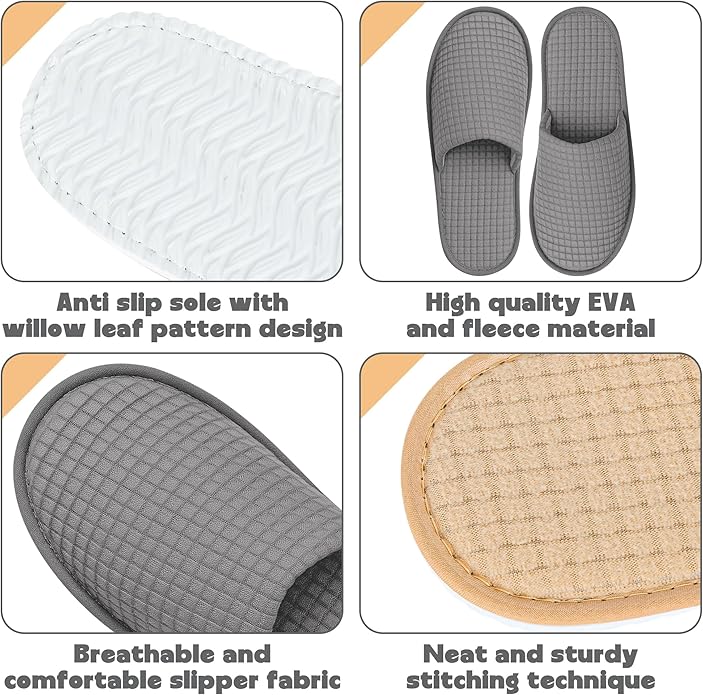 12-20 Pairs Disposable Slippers for Guest, Non Slip Disposable Slippers for Women and Men, Breathable House Slippers Indoor Outdoor for Hotel Essentials Shoeless Home Spa Travel
