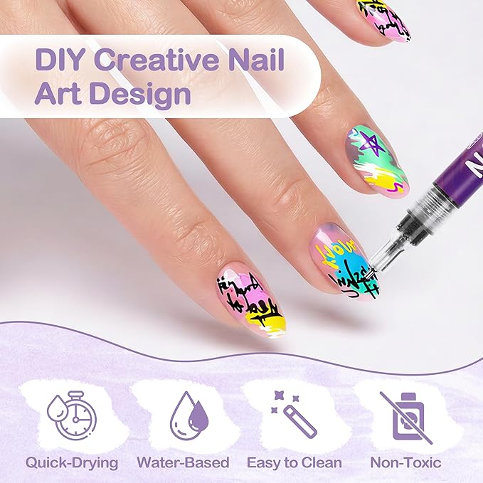 Nail Art Pens: 12 Colors Nail Art Markers Set - Painting Polish Pen with 0.5mm Fine Tip, Quick-Dry - Valentine's Day Gifts for Woman Girl Her DIY Home Salon