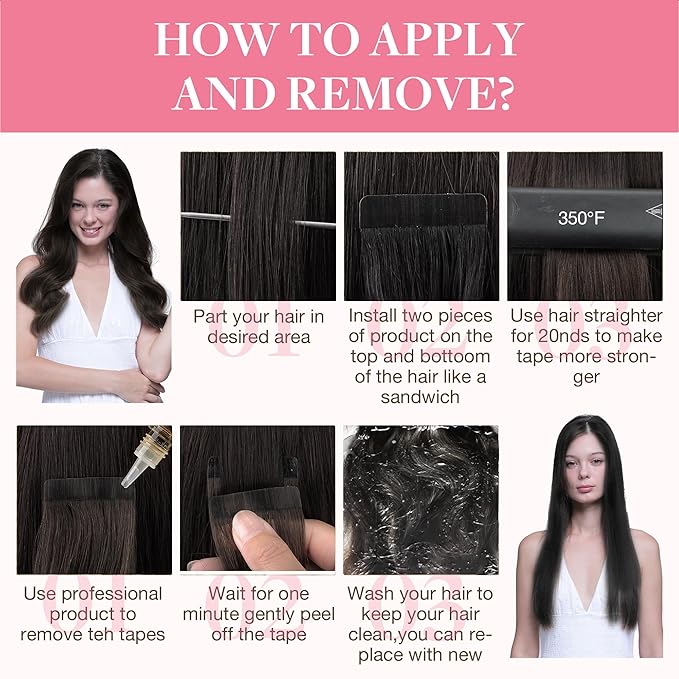 GOO GOO Tape in Hair Extensions Human Hair, 2 Dark Brown, 22inch 50g 20pcs, Thick Ends Straight Seamless, Invisible