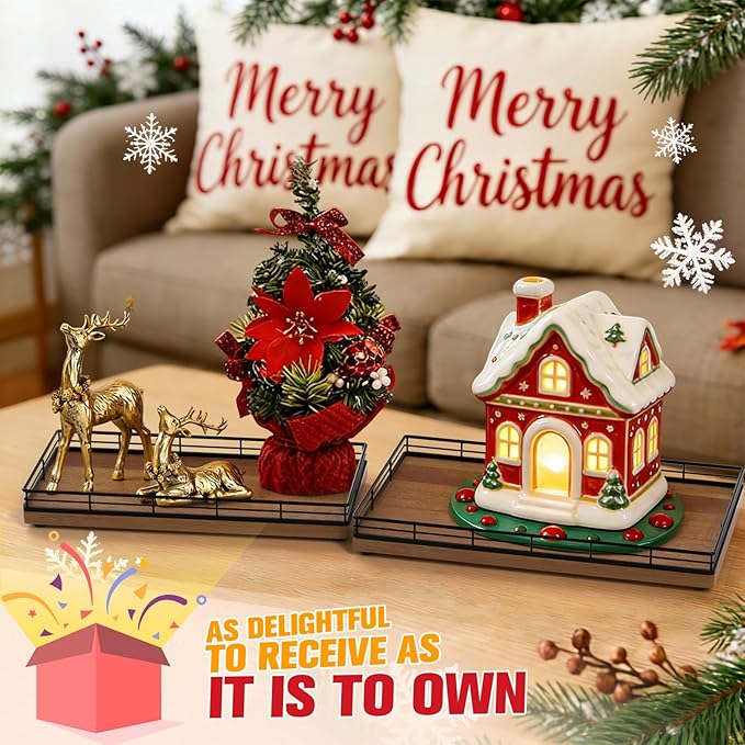 Bathroom Vanity Tray – 12" x 6" Acacia Decorative Wooden Tray for Toilet Tank Organizer Wood Tray for Bathroom Countertop, Soap, Perfume Accessories Storage, Vanity Dresser Decor Black & Acacia