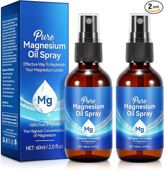 Pure Magnesium Oil Spray 2Fl Oz, 2Pack Natural Magnesium Oil Spray for Feet, Body, Skin, Topical Mg Oils Products