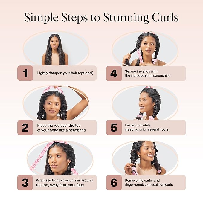 Hello Kitty x Kitsch Satin Heatless Hair Curler Set - Heatless Curls Overnight, Hair Rollers for Soft Curls & Frizz-Free Styling, No Heat Curlers To Sleep in, Curling Rod Headband - Pink Kitty Faces