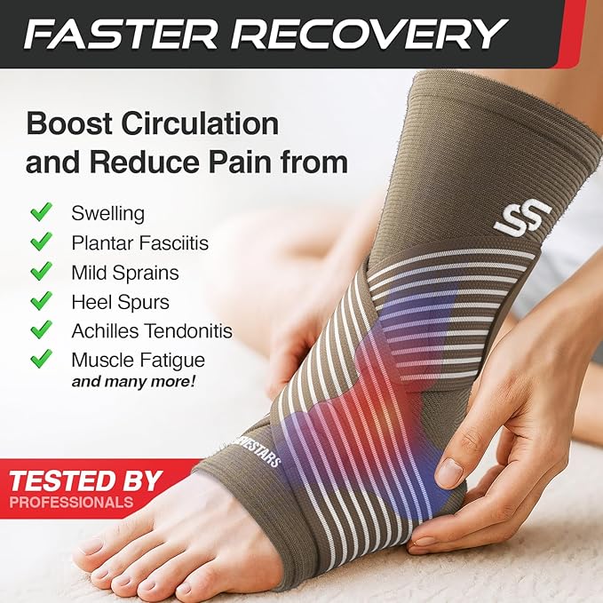 Sleeve Stars Ankle Support for Ligament Damage & Sprained Ankle, Plantar Fasciitis Support & Achilles Tendonitis Pain Relief, Ankle Brace for Women & Men (Single/Mocha Brown)
