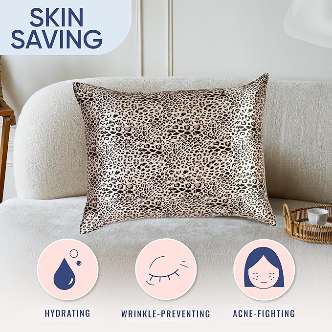 Blissy Silk Pillowcase - 100% Pure Mulberry Silk - 22 Momme 6A High-Grade Fibers - Silk Pillow Cover for Hair & Skin - Regular, Queen & King (Leopard, King)