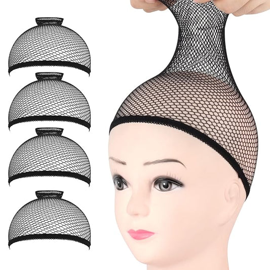 Fandamei Wig Caps, 4PCS Wig Caps Mesh Net Open End, Black Wig Cap for women, Nylon Mesh Wig Cap Net Strength Black