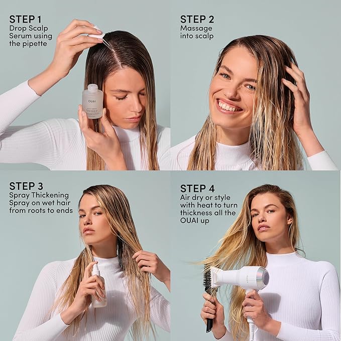 OUAI Hair Thickening Spray - Thickening & Volumizing Spray for Instantly Thicker, Fuller-Looking Hair - Protects, Strengthens & Repairs with Amaranth Peptide & Amino Acids (6 Fl Oz) (Pack of 2)