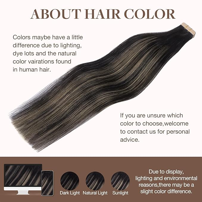 GOO GOO Tape in Hair Extensions Human Hair, 1B/19/1B Natural Black to Light Blonde, 22inch 50g 20pcs, Skin Weft Seamless Invisible, Silky Straight with Thick Ends, Remy Human Hair