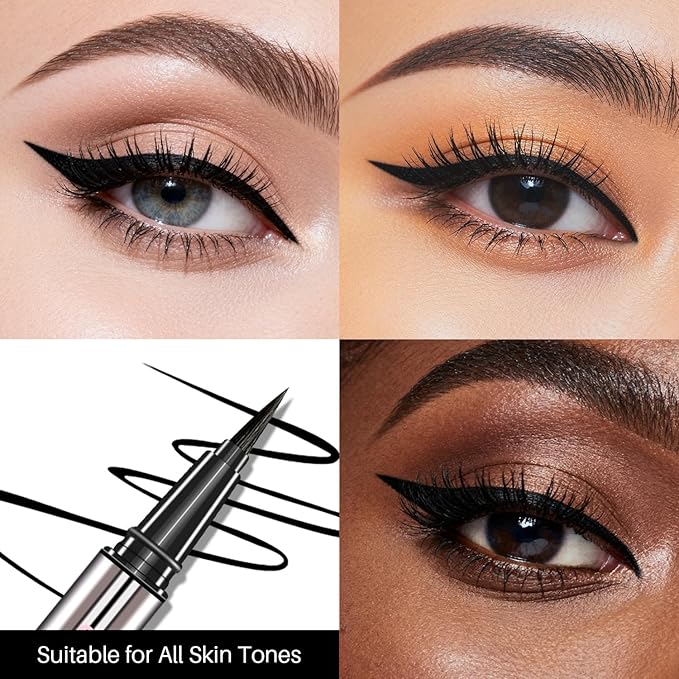 CHARMACY Liquid Eyeliner Waterproof, Intense Black Long Lasting Eyeliner Pen with Ultra Fine Tip, Smudge Proof, Smear Proof, Easy Apply for Winged Liner & Precise Lines, Beginner Friendly, 0.6ml