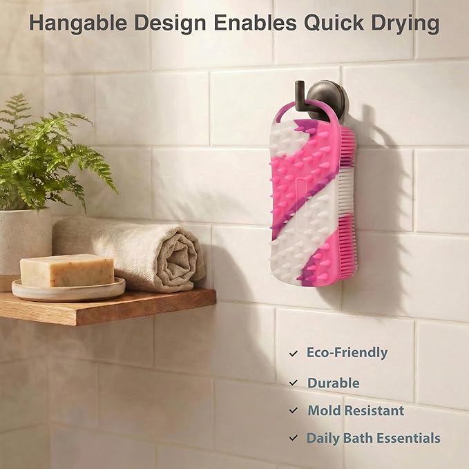 2 PC Silicone Body Scrubber, 2 in 1 Exfoliating Shower Bath Scrubber, Soft Silicone Loofah for Sensitive Skin, Shower Hair Scalp Massager, Easy to Clean, Lather Well (Purple & Yellow)