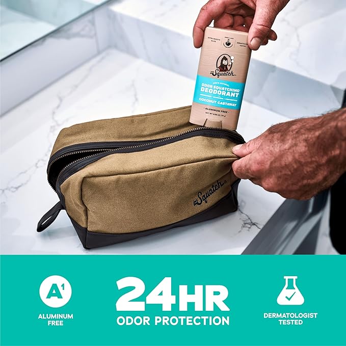 Dr. Squatch Natural Men’s Deodorant – Aluminum Free Natural Deodorant Men with Charcoal & Postbiotics for 72-Hour Odor Protection – Coconut Castaway, 2.65oz Stick (3-Pack)