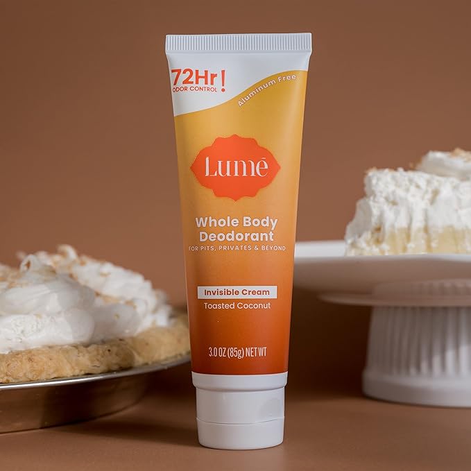 Lume Whole Body Deodorant - Invisible Cream Tube - 72 Hour Odor Control - Aluminum Free, Baking Soda Free, Skin Safe - 3.0 ounce (Toasted Coconut)