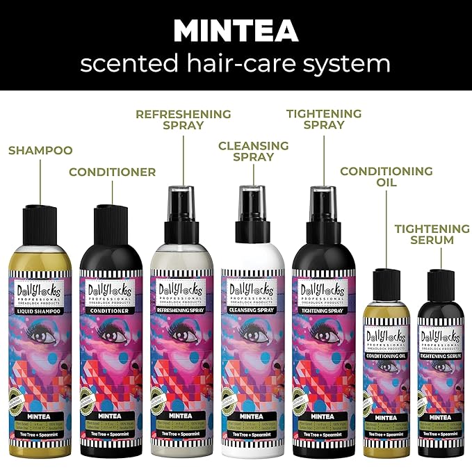 Dollylocks Sea Salt Texture Spray | Plant-Based, Vegan, Residue-Free | Tighten Locs Dreadlocks | Loose Hair Care | Tea Tree Spearmint | 8oz