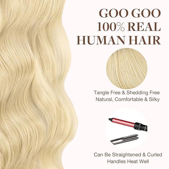 GOO GOO Tape in Hair Extensions Human Hair, O7/60F Ombre Ash Blonde with Frosted Highlights, 26inch 60g 20pcs, Skin Weft Seamless Invisible, Silky Straight with Thick Ends, Remy Human Hair